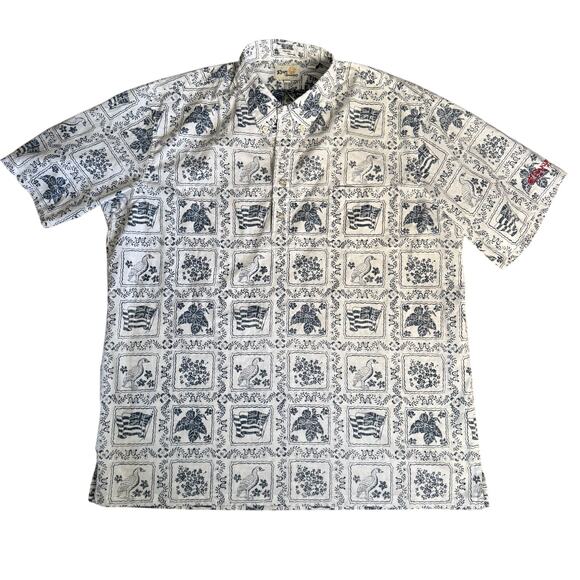 Reyn Spooner Nene‎ Bird Hawaiian Flag Aloha Button Pullover Shirt 2XL White Blue - Picture 1 of 9